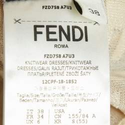 Pre Owned فستان فندي كريمي قشدي قماش الجاكار المزين بأكمام طويلة قصير مقاس صغير (سمول)