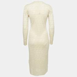 Pre Owned فستان فندي كريمي قشدي قماش الجاكار المزين بأكمام طويلة قصير مقاس صغير (سمول)