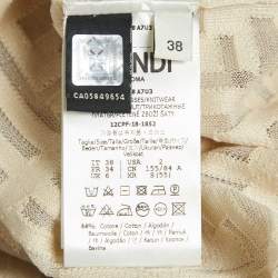 Pre Owned فستان فندي كريمي قشدي قماش الجاكار المزين بأكمام طويلة قصير مقاس صغير (سمول)