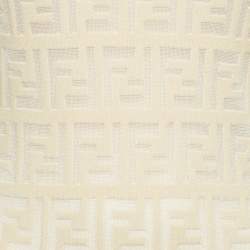 Pre Owned فستان فندي كريمي قشدي قماش الجاكار المزين بأكمام طويلة قصير مقاس صغير (سمول)