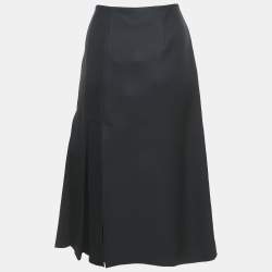 Fendi Black Wool Blend Pleated Slit Detail Skirt M
