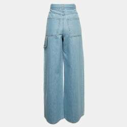 مملوكة مسبقًا Fendi Blue Baguette Denim Wide-Leg Belted Jeans M Waist 29"