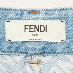 مملوكة مسبقًا Fendi Blue Baguette Denim Wide-Leg Belted Jeans M Waist 29"
