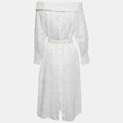 Pre Owned Fendi White Linen Belted Shirt Dress XS