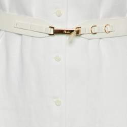 Pre Owned Fendi White Linen Belted Shirt Dress XS