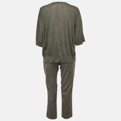 Fendi Grey Fur Trim Cashmere and Wool Knit Top and Pants Set S 