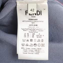 Pre Owned Fendi Blue Logo Print Knit Sleeveless Midi Dress M