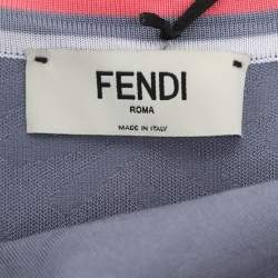 Pre Owned Fendi Blue Logo Print Knit Sleeveless Midi Dress M