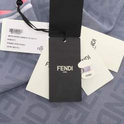 Pre Owned Fendi Blue Logo Print Knit Sleeveless Midi Dress M