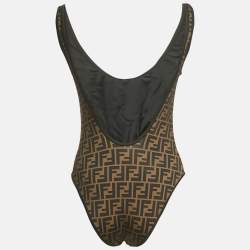 Pre Owned Fendi Brown Zucca Monogram Technical Reversible Swimsuit M