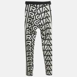 Pre Owned Fendi Black Logo Print Crepe Leggings XS