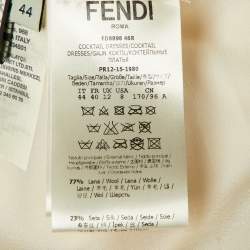 Pre Owned Fendi Cream Wool & Leather Embellished Cocktail Dress M