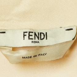 Pre Owned Fendi Cream Wool & Leather Embellished Cocktail Dress M