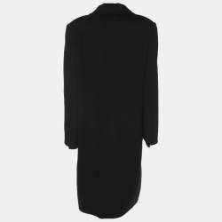 Pre Owned Fendi Black Wool and Fox Fur Double Breasted Midi Coat L