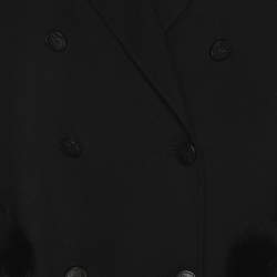 Pre Owned Fendi Black Wool and Fox Fur Double Breasted Midi Coat L