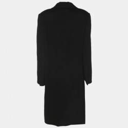مملوكة مسبقًا Fendi Black Wool and Fox Fur Trim Double Breasted Midi Coat L