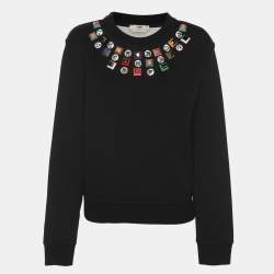 Pre Owned Fendi Black Knit Embellished Neck Detail Cropped Sweatshirt M