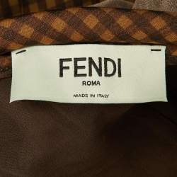 Pre Owned Fendi Brown Check Print Silk Mesh Trim Sheer Maxi Skirt M
