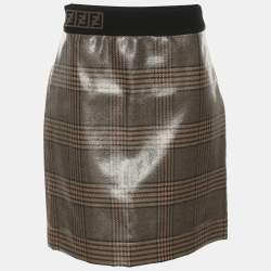 Pre Owned Fendi Beige Checked Glazed Wool Prince of Wales Mini Skirt S