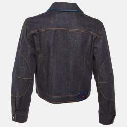 Pre Owned Fendi Dark Blue Denim Heart Embroidered Jacket S