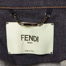Pre Owned Fendi Dark Blue Denim Heart Embroidered Jacket S