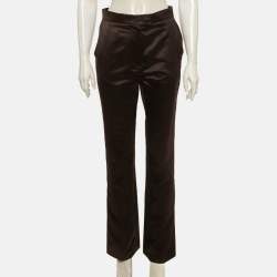 Pre Owned بنطلون فيندي ساتان بني داكن بقصة مستقيمة مقاس صغير