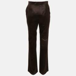 Pre Owned بنطلون فيندي ساتان بني داكن بقصة مستقيمة مقاس صغير