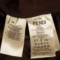 Pre Owned بنطلون فيندي ساتان بني داكن بقصة مستقيمة مقاس صغير