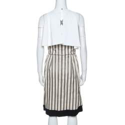 Pre Owned Fendi Cream Striped Silk Blend Cape Detail Dress M