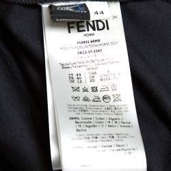 Pre Owned Fendi Black Cotton Embellished Neckline Short Sleeve Top M