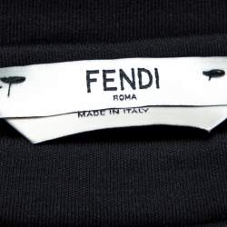 Pre Owned Fendi Black Cotton Embellished Neckline Short Sleeve Top M