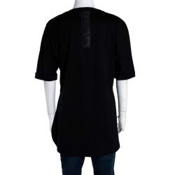 Pre Owned Fendi Black Cotton Embellished Neckline Short Sleeve Top M