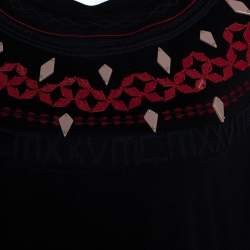 Pre Owned Fendi Black Cotton Embellished Neckline Short Sleeve Top M