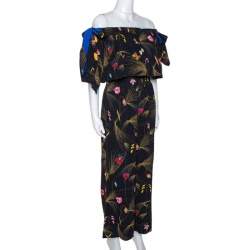 Fendi Black Crepe Printed Off Shoulder Jumpsuit S