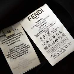 Pre Owned Fendi Black Silk Ribbed Logo Neck Trim Detail Top S