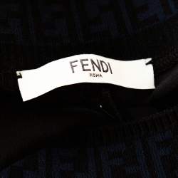 Pre Owned Fendi Black Silk Ribbed Logo Neck Trim Detail Top S