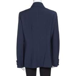 Pre Owned Fendi Navy Blue Wool Blend Striped Cuff Detail Tailored Blazer XL