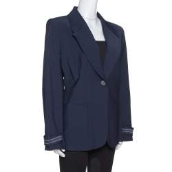 Pre Owned Fendi Navy Blue Wool Blend Striped Cuff Detail Tailored Blazer XL