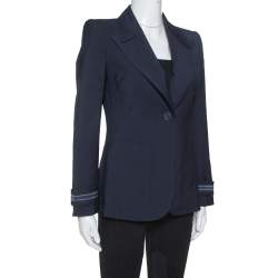 Pre Owned Fendi Navy Blue Wool Blend Striped Cuff Detail Tailored Blazer S