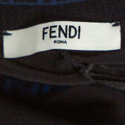 Pre Owned Fendi Black Silk Ribbed Logo Neck Trim Detail Top M