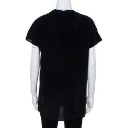 Pre Owned Fendi Black Silk Ribbed Logo Neck Trim Detail Top M