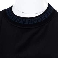 Pre Owned Fendi Black Silk Ribbed Logo Neck Trim Detail Top M