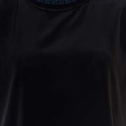 Pre Owned Fendi Black Silk Ribbed Logo Neck Trim Detail Top M