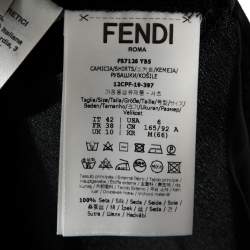 Pre Owned Fendi Black Silk Ribbed Logo Neck Trim Detail Top M