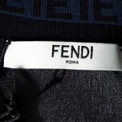 Pre Owned Fendi Black Silk Ribbed Logo Neck Trim Detail Top M