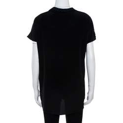 Pre Owned Fendi Black Silk Ribbed Logo Neck Trim Detail Top M