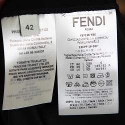 Pre Owned Fendi Black Silk Ribbed Logo Neck Trim Detail Top M