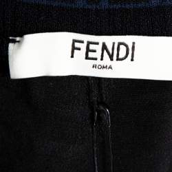 Pre Owned Fendi Black Silk Ribbed Logo Neck Trim Detail Top M