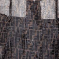 Pre Owned Fendi Black & Brown Organza Zucca Monogram Sheer Cold Shoulder Jacket M