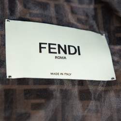 Pre Owned Fendi Black & Brown Organza Zucca Monogram Sheer Cold Shoulder Jacket M